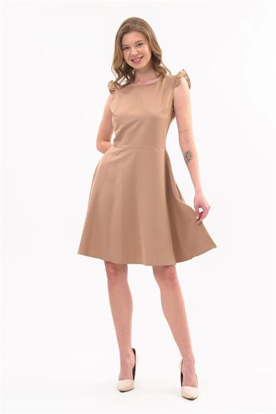 Apsen 4321/95 Kadın Renk Camel Omuz Detaylı  Midi Boy Elbise 