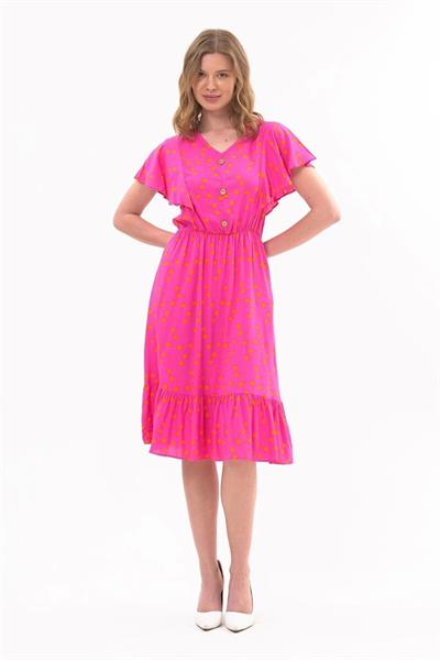 Kadın Önden Düğmeli Volan Detaylı Yazlık Midi Elbise 4436/105