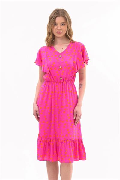 Kadın Önden Düğmeli Volan Detaylı Yazlık Midi Elbise 4436/105