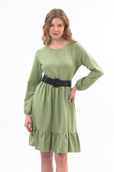 Apsen Kadın Mint Eteği Fırfırlı Bisiklet Yaka Kemer Detaylı Elbise 4345-100