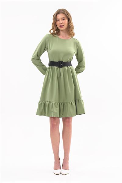 Apsen Kadın Mint Eteği Fırfırlı Bisiklet Yaka Kemer Detaylı Elbise 4345-100