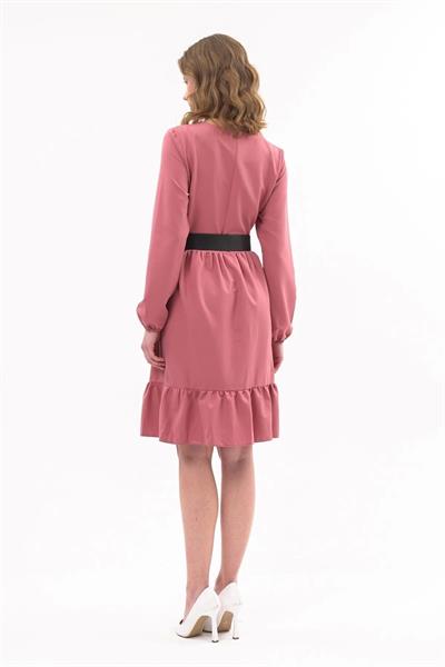 Apsen Kadın Gül Kurusu Eteği Fırfırlı Bisiklet Yaka Kemer Detaylı Elbise 4345-100
