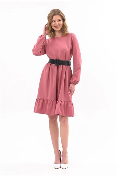 Apsen Kadın Gül Kurusu Eteği Fırfırlı Bisiklet Yaka Kemer Detaylı Elbise 4345-100