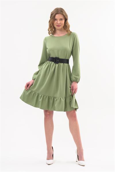 Apsen Kadın Mint Eteği Fırfırlı Bisiklet Yaka Kemer Detaylı Elbise 4345-100