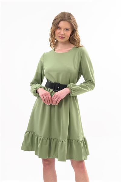 Apsen Kadın Mint Eteği Fırfırlı Bisiklet Yaka Kemer Detaylı Elbise 4345-100