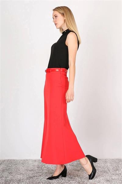 Apsen Kadın Nar Çiçeği Kemer Detaylı Yüksek Bel Parçalı Tesettür Etek 1964-95