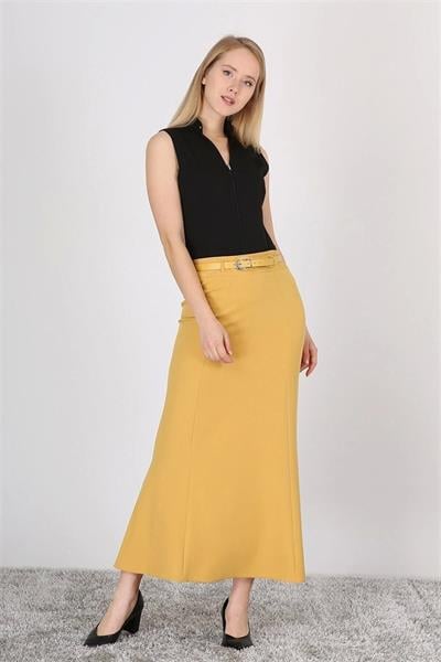 Apsen Kadın 1964-95  Pembe Kemer Detaylı Yüksek Bel Parçalı Tesettür Etek 