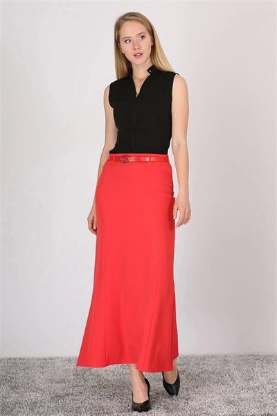 Apsen Kadın Nar Çiçeği Kemer Detaylı Yüksek Bel Parçalı Tesettür Etek 1964-95