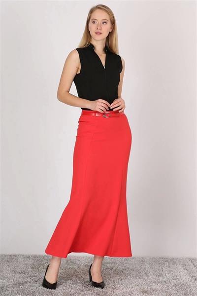 Apsen Kadın Nar Çiçeği Kemer Detaylı Yüksek Bel Parçalı Tesettür Etek 1964-95