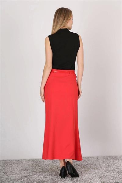 Apsen Kadın Nar Çiçeği Kemer Detaylı Yüksek Bel Parçalı Tesettür Etek 1964-95