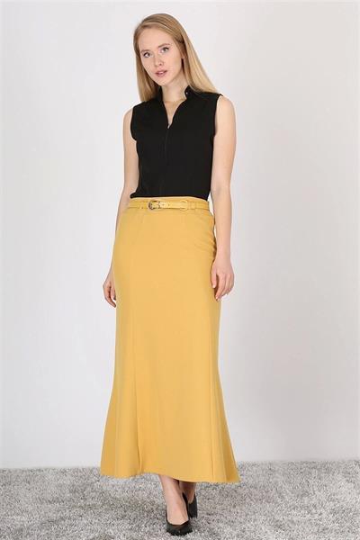 Apsen Kadın 1964-95  Pembe Kemer Detaylı Yüksek Bel Parçalı Tesettür Etek 