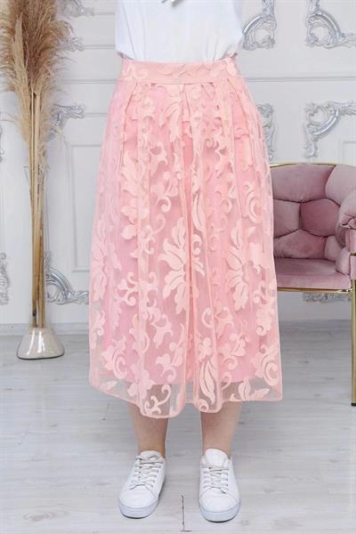 Kadın Pile Detaylı Kloş Uzun Boy Dantel Yazlık Etek 2170/80