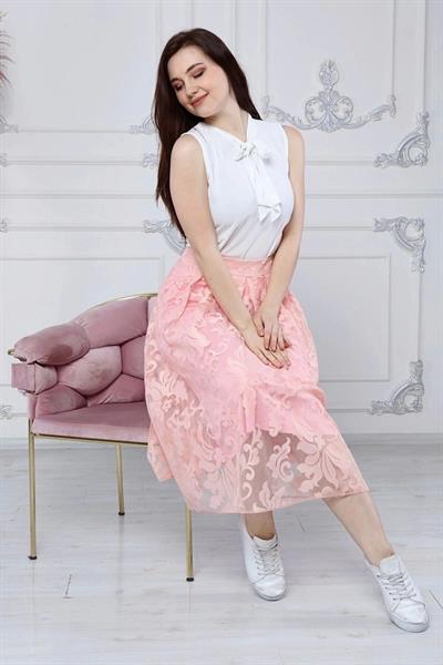 Kadın Pile Detaylı Kloş Uzun Boy Dantel Yazlık Etek 2170/80