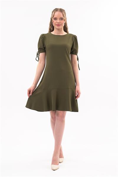 Apsen Kadın Haki Pileli kol Bağlama Detaylı Volanlı Midi Boy Elbise 3812-100 