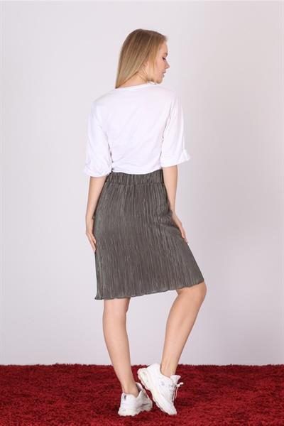 Apsen Kadın Haki Piliseli Kısa Dökümlü Etek 1996-63