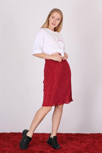 Apsen Kadın Bordo Piliseli Kısa Dökümlü Etek 1996-63