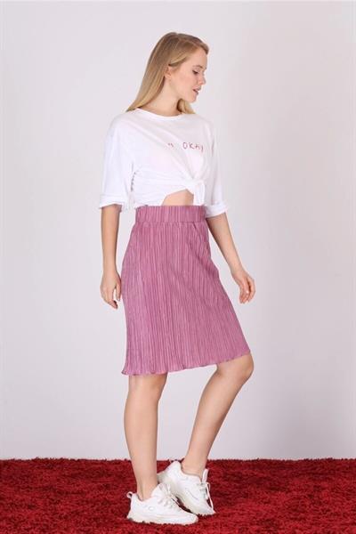 Apsen Kadın Gül Kurusu Piliseli Kısa Dökümlü Etek 1996-63