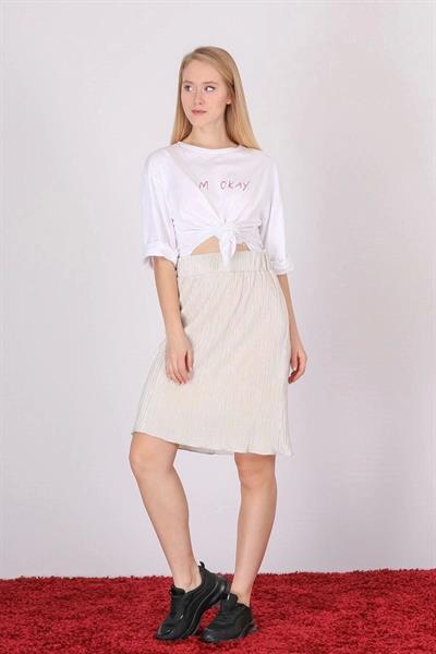 Apsen Kadın Bej Piliseli Kısa Dökümlü Etek 1996-63