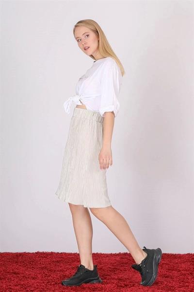 Apsen Kadın Bej Piliseli Kısa Dökümlü Etek 1996-63