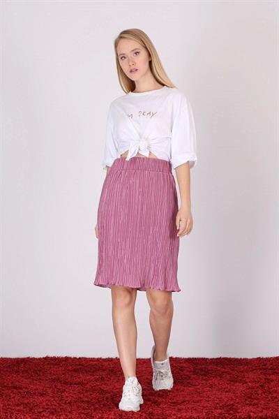 Apsen Kadın Gül Kurusu Piliseli Kısa Dökümlü Etek 1996-63