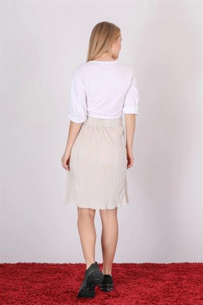 Apsen Kadın Bej Piliseli Kısa Dökümlü Etek 1996-63