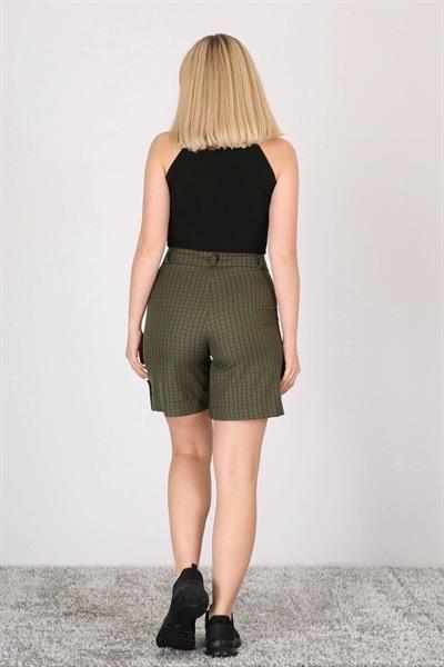Kadın Sarı Cepli Düğme Detaylı Ekose Şort 360/50