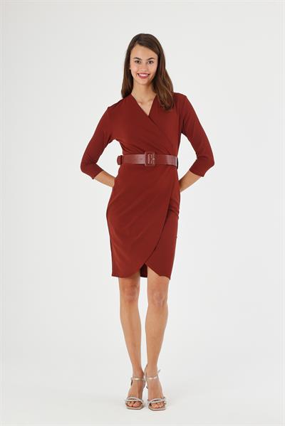 Kadın Scuba Krep Kruvaze Yaka Detaylı Kemerli Mevsimlik Midi Boy Anvelop Elbise 3753/100