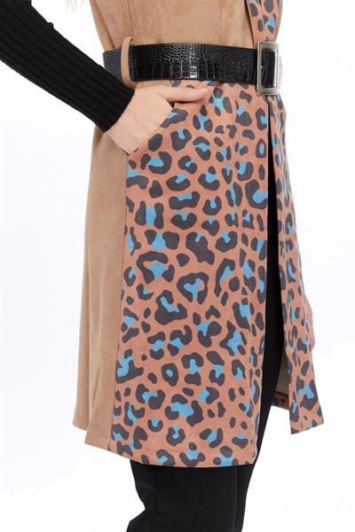 Apsen Kadın Açık Vizon Dijital Baskılı Süet Kumaş Kemer Detaylı Yelek 8023-95 