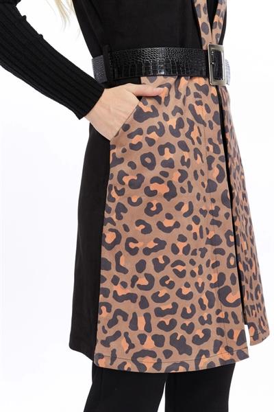 Apsen Kadın Siyah Dijital Baskılı Süet Kumaş Kemer Detaylı Yelek 8023-95 