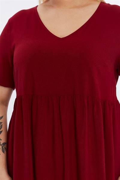 Kadın V Yaka Büzgü Detaylı midi Yazlık büyük Beden Elbise 4424/105