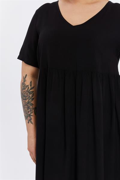 Kadın V Yaka Büzgü Detaylı midi Yazlık büyük Beden Elbise 4424/105