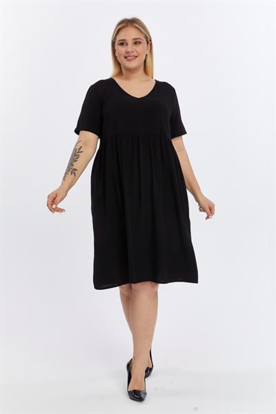Kadın V Yaka Büzgü Detaylı midi Yazlık büyük Beden Elbise 4424/105