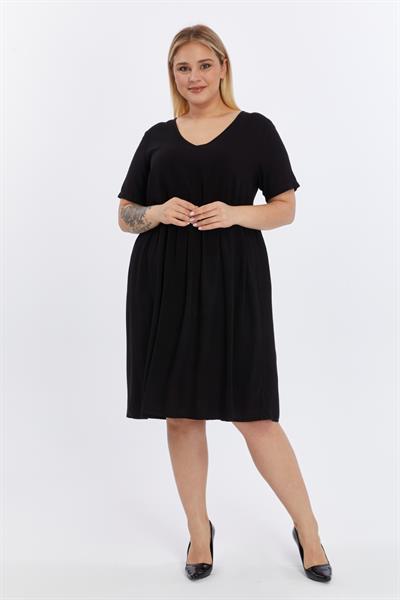 Kadın V Yaka Büzgü Detaylı midi Yazlık büyük Beden Elbise 4424/105