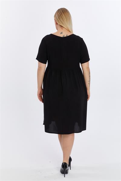 Kadın V Yaka Büzgü Detaylı midi Yazlık büyük Beden Elbise 4424/105