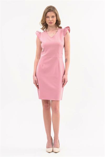 Apsen  Kadın Renk Pudra V Yaka Omuz Detaylı Mini Elbise 4328-95