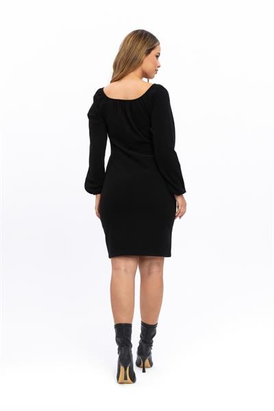 Kadın Vücuda Oturan Kışlık Örme Elbise 4499/95 Siyah