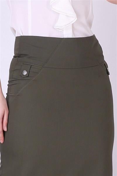 Apsen Kadın Haki Yeni Sezon Düğme Detaylı Kalem Etek 2104-95
