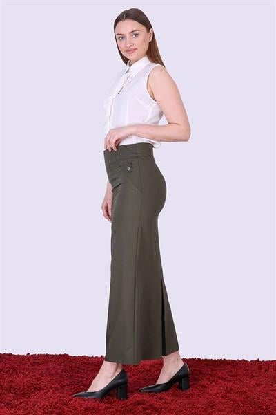 Apsen Kadın Haki Yeni Sezon Düğme Detaylı Kalem Etek 2104-95