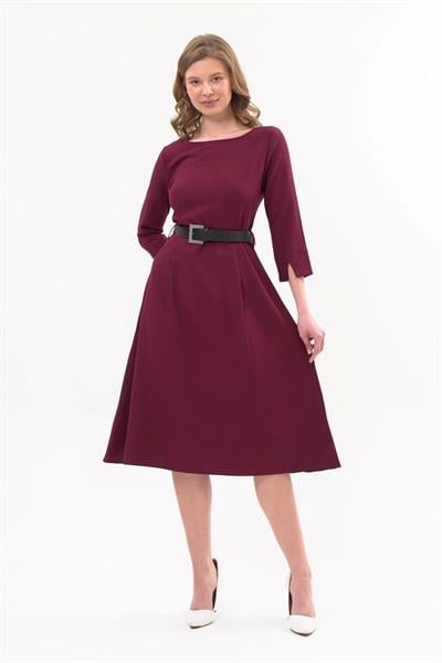Apsen Kadın Bordo Yeni Sezon Kemerli Bisiklet Yaka Elbise 3809-110
