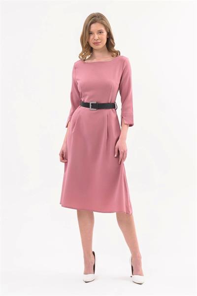 Kadın Yeni Sezon Kemerli Bisiklet Yaka Elbise 3809/110