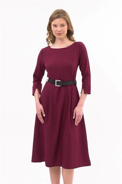 Apsen Kadın Bordo Yeni Sezon Kemerli Bisiklet Yaka Elbise 3809-110
