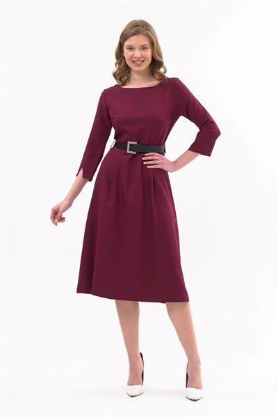 Apsen Kadın Bordo Yeni Sezon Kemerli Bisiklet Yaka Elbise 3809-110