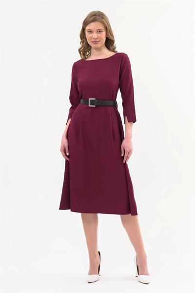 Apsen Kadın Bordo Yeni Sezon Kemerli Bisiklet Yaka Elbise 3809-110