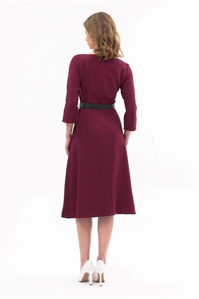 Apsen Kadın Bordo Yeni Sezon Kemerli Bisiklet Yaka Elbise 3809-110