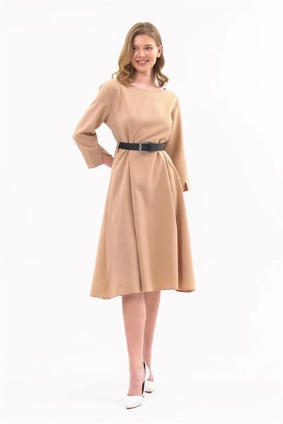 Kadın Yeni Sezon Kemerli Bisiklet Yaka Elbise 3809/110