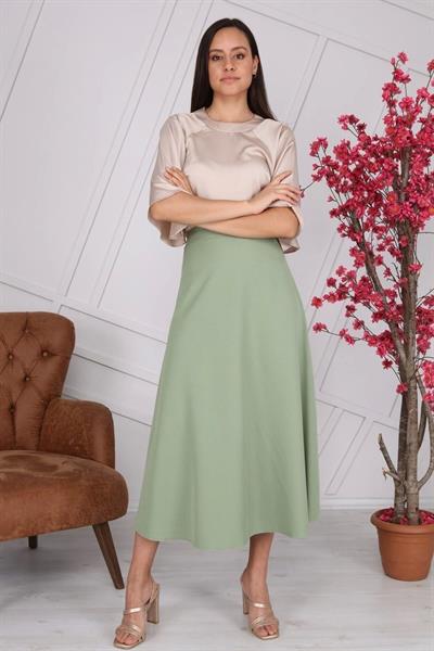 Apsen Kadın Mevsimlik Fermuarlı Uzun kloş Etek 2148-95