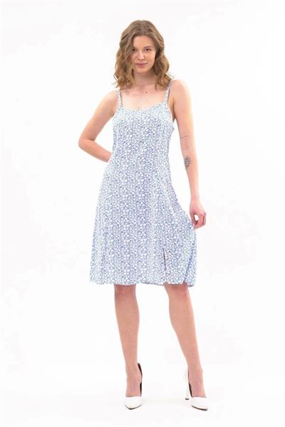 Kadın Yırtmaç Detaylı Desenli yazlık Kısa Elbise 4428/100