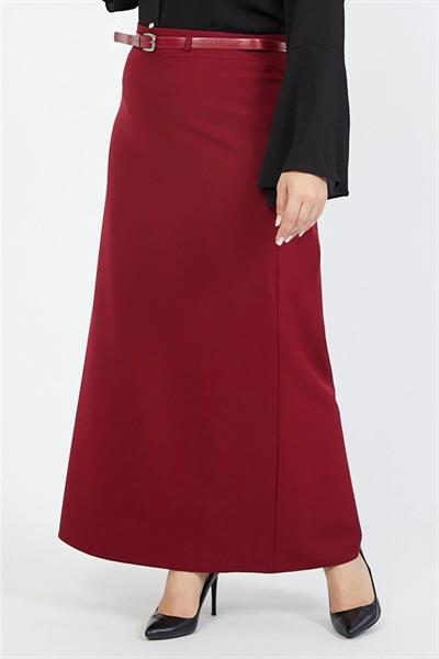 Apsen Kadın  Kemerli Bordo Büyük Beden Dokuma Kumaş Etek 1580-100
