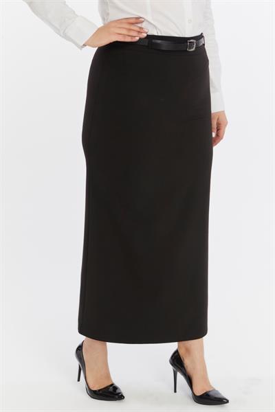 Apsen Kadın  Kemerli Siyah Büyük Beden Dokuma Kumaş Etek 1580-100