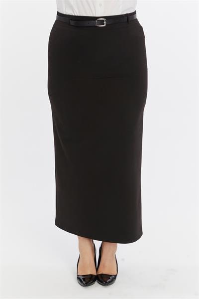 Apsen Kadın  Kemerli Siyah Büyük Beden Dokuma Kumaş Etek 1580-100